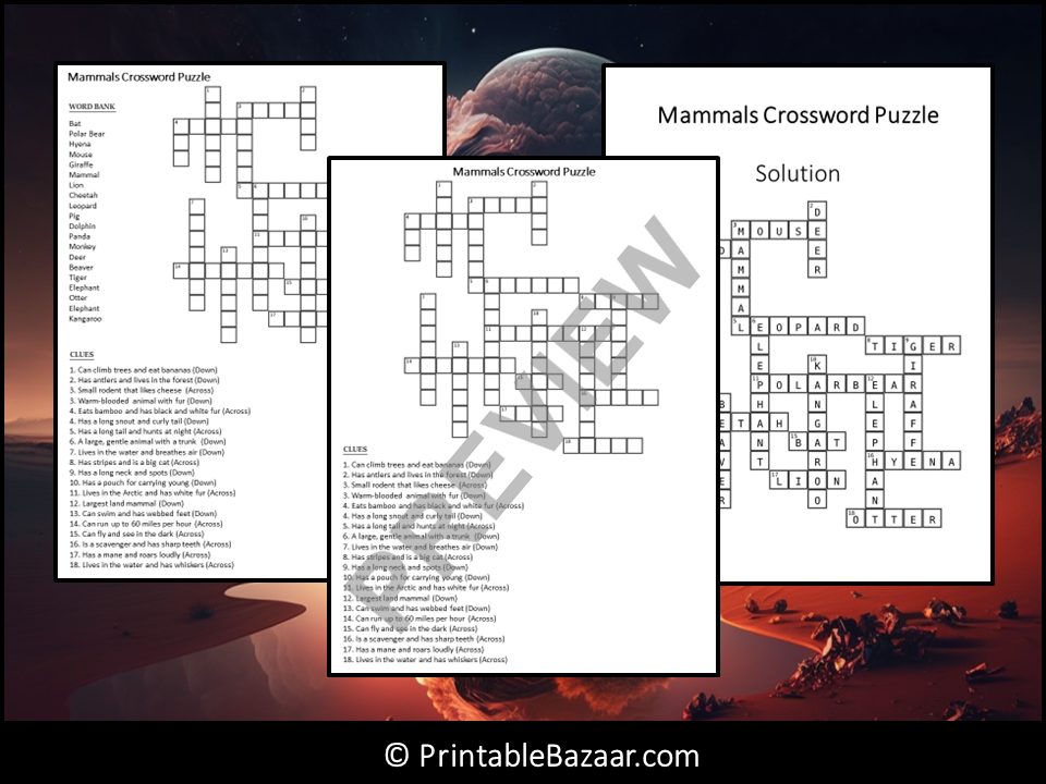 Five Letter Mammals Crossword Prntbl concejomunicipaldechinu gov co