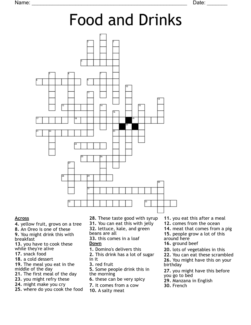 Food And Drinks Crossword WordMint