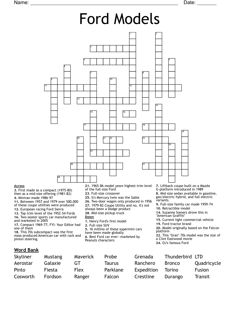 Ford Word Search Printable Sheets