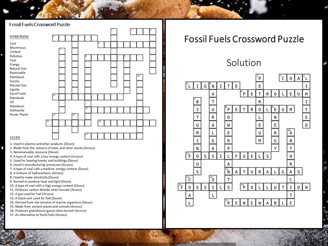 Fossil Fuels Crossword Puzzle Worksheet Activity Teaching Resources