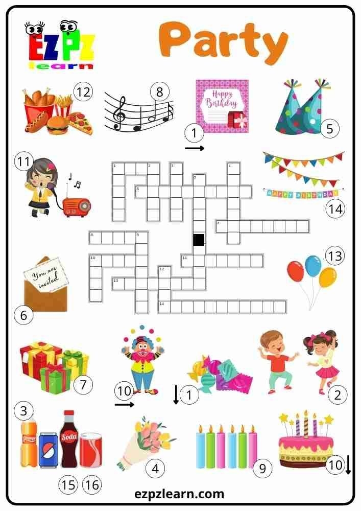 Free Printable Crossword Worksheet Game Topic Party For Kids ESL 