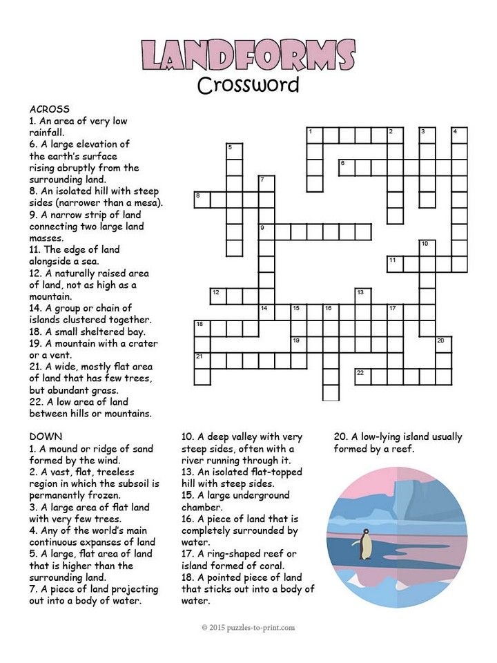 Free Printable Landforms Crossword Landforms Lessons Geography 