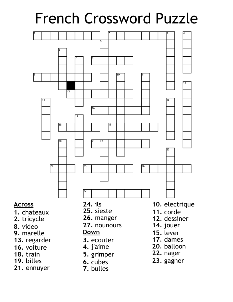 French Crossword Puzzle WordMint