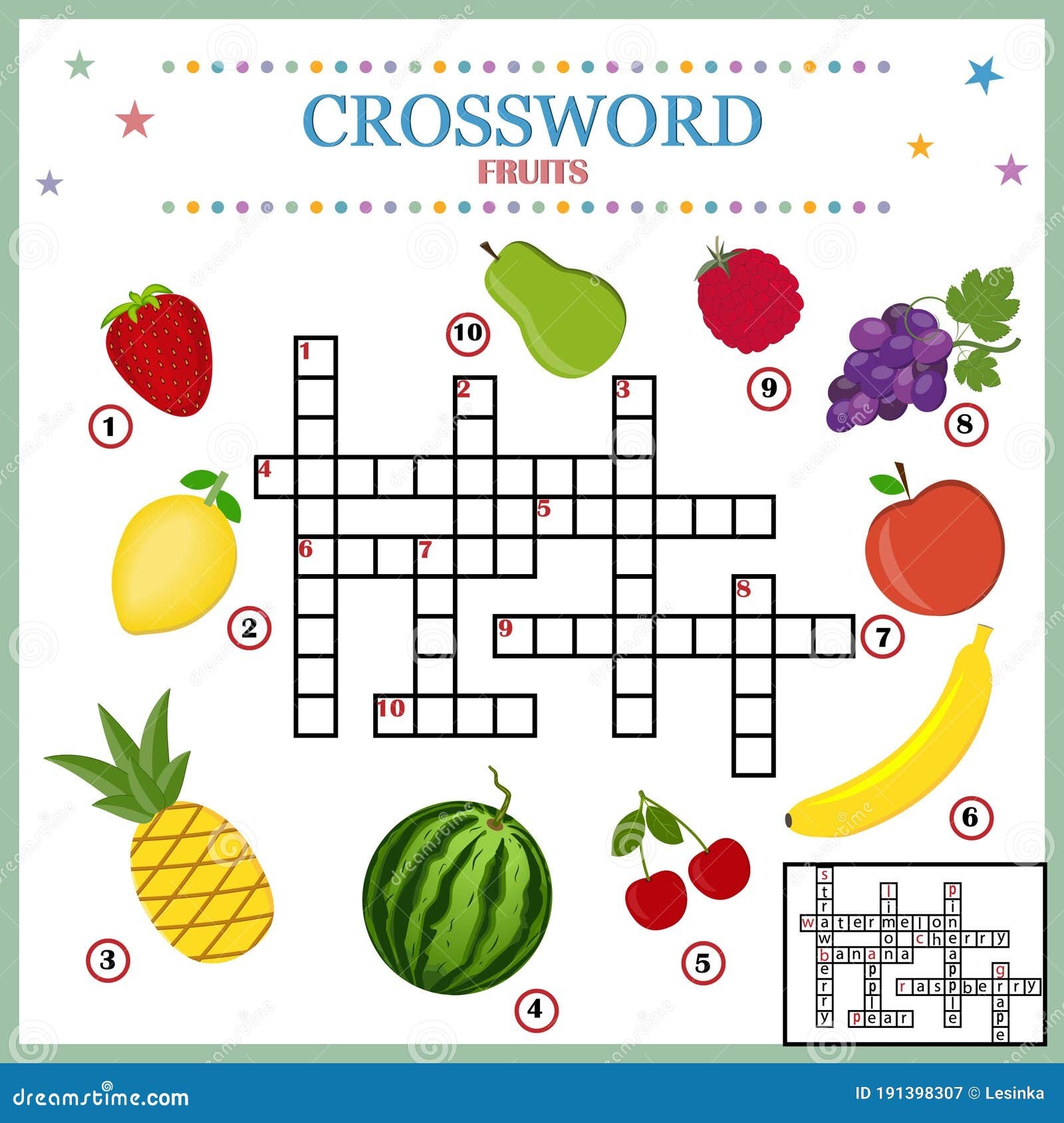 Fruit Crossword Puzzle For Kids