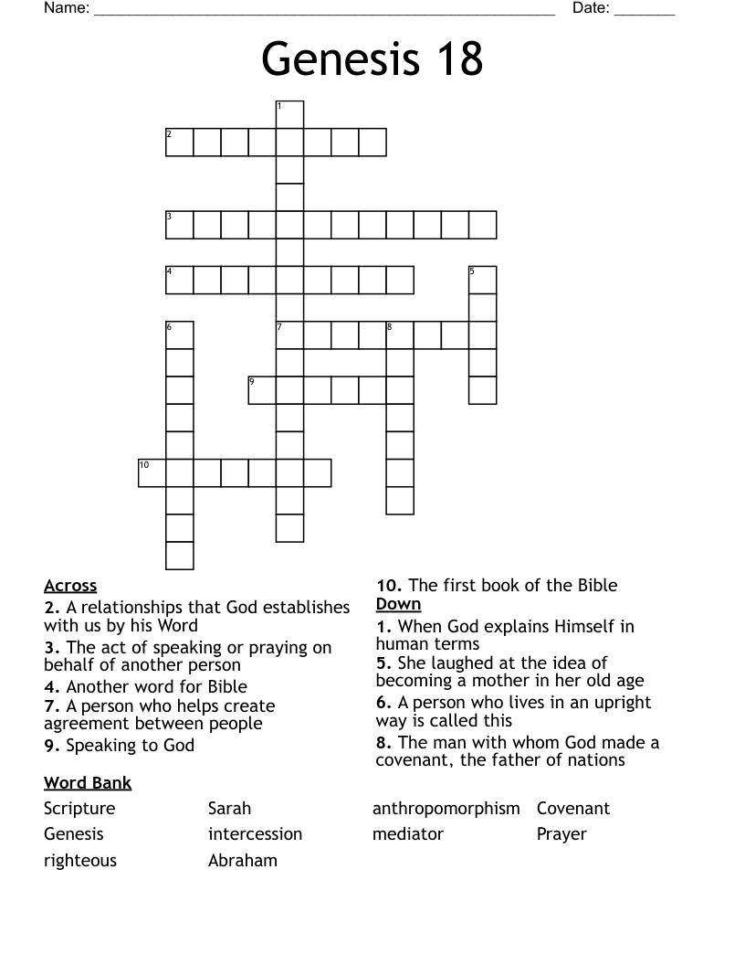 Genesis 18 Crossword WordMint