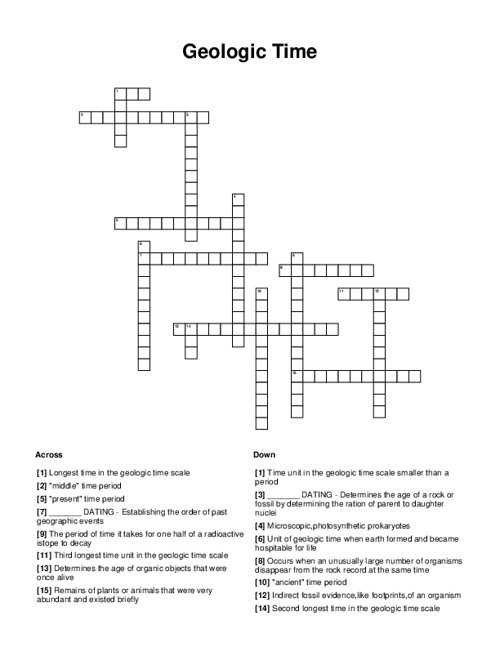 Geologic Time Crossword Puzzle