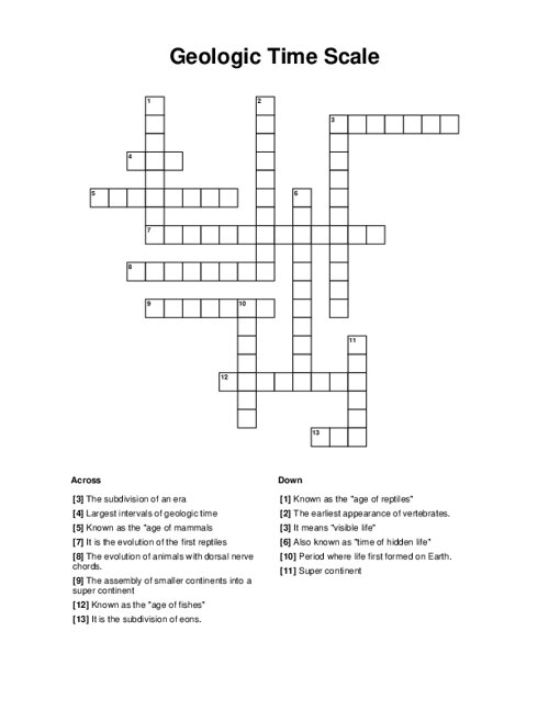 Geologic Time Scale Crossword Puzzle