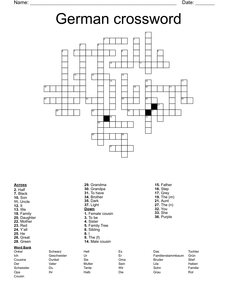 German Crossword Puzzle WordMint