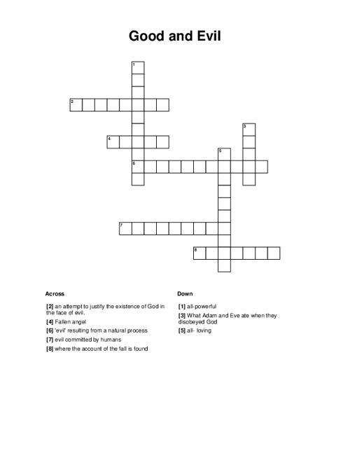 Good And Evil Crossword Puzzle