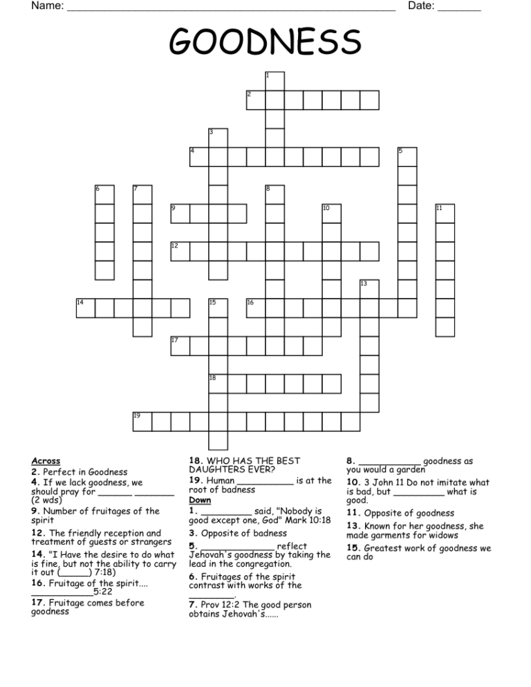 GOODNESS Crossword WordMint