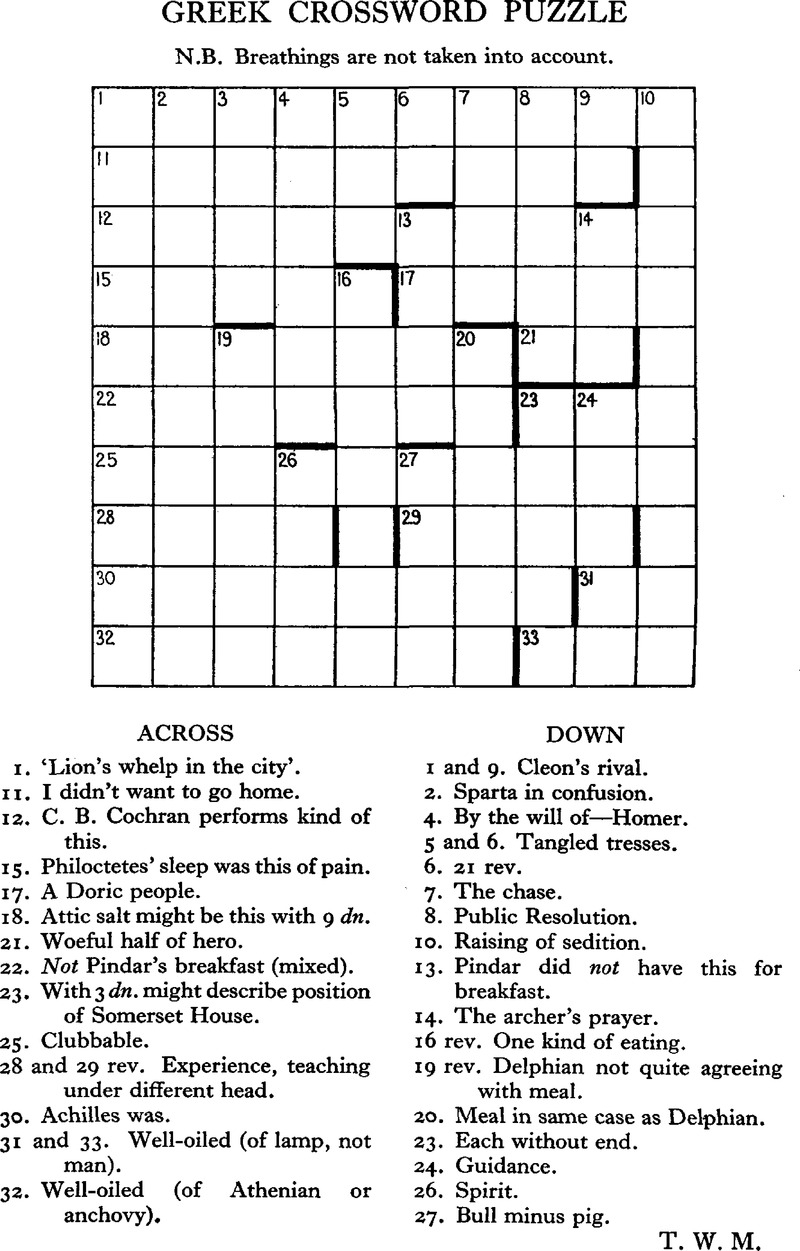 Greek Crossword Puzzle Greece Rome Cambridge Core