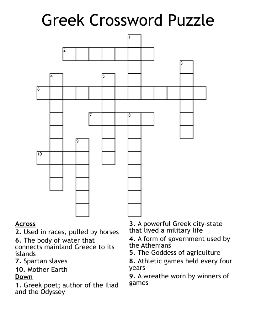 Greek Crossword Puzzle WordMint