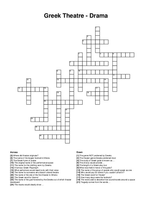Greek Theatre Drama Crossword Puzzle