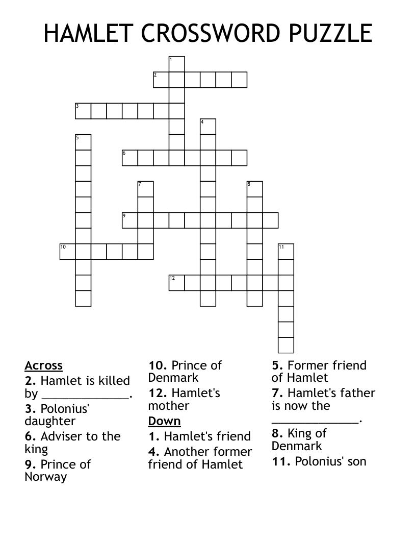 Hamlet By William Shakespeare Crossword WordMint