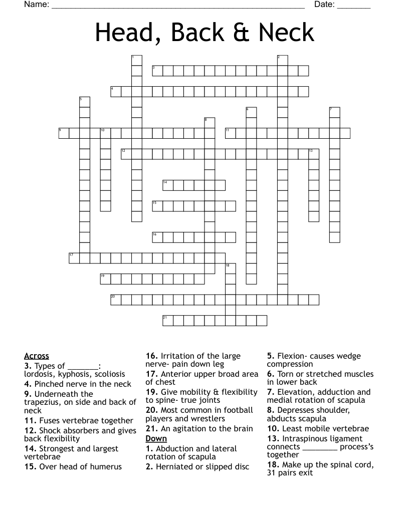 Head Back Neck Crossword WordMint