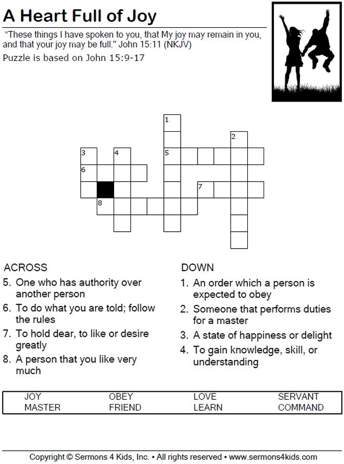 Heart Full Of Joy Crossword Puzzle For Children s Sermons