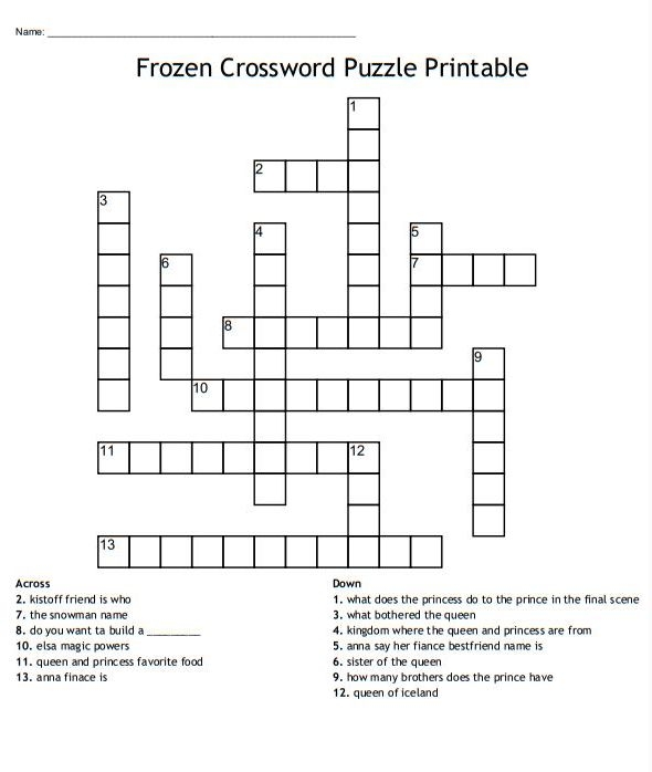 Here Is A Frozen Crossword Puzzle Printable That Is Designed Using