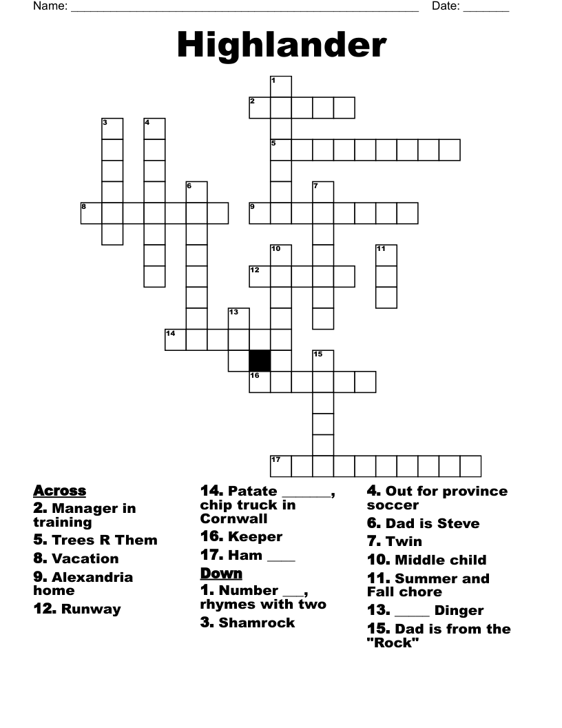 Highlander Crossword WordMint