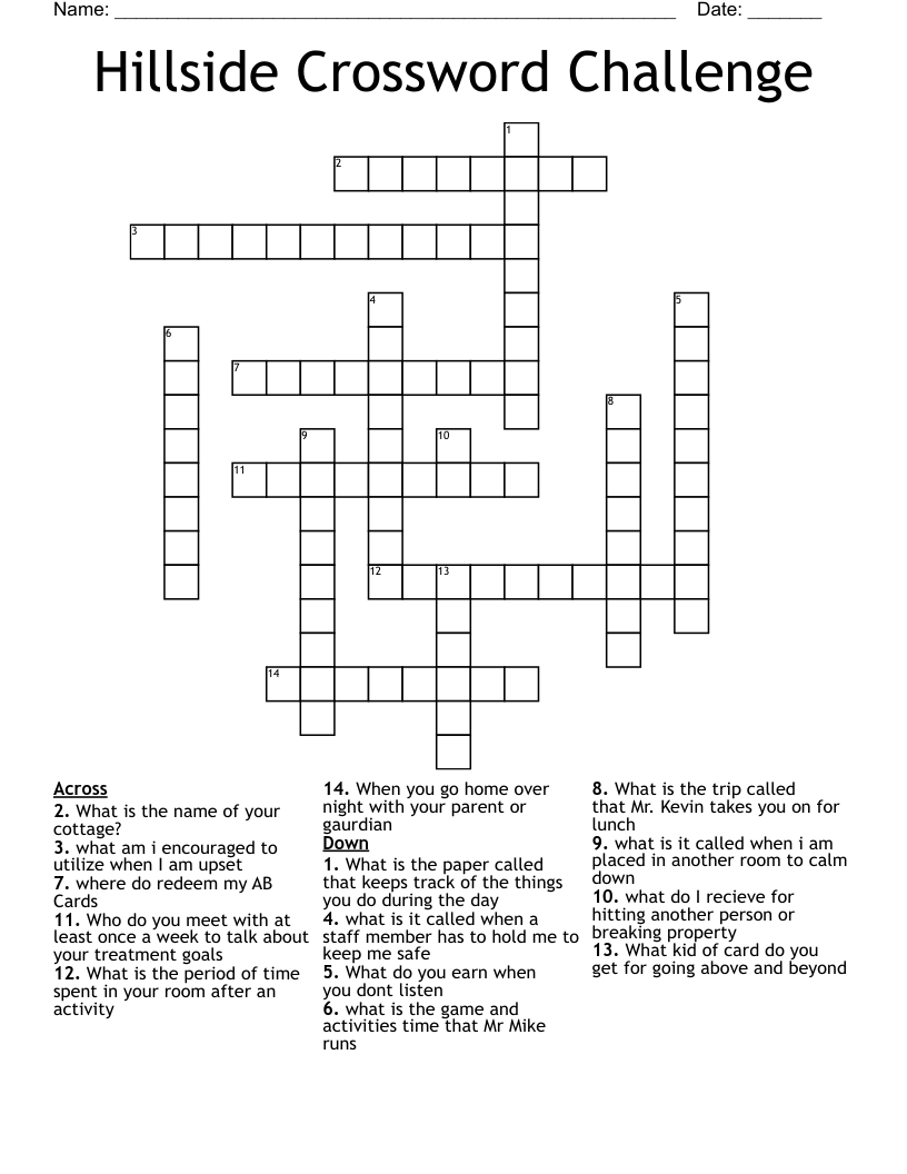 Hillside Crossword Challenge WordMint