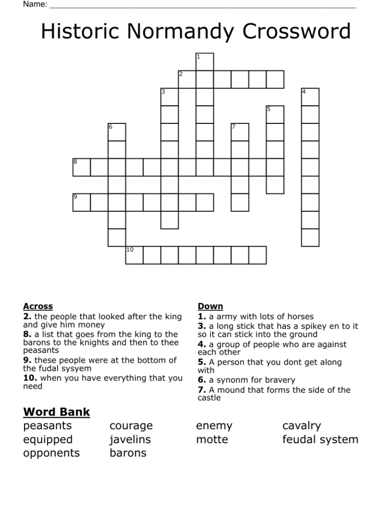 Historic Normandy Crossword WordMint