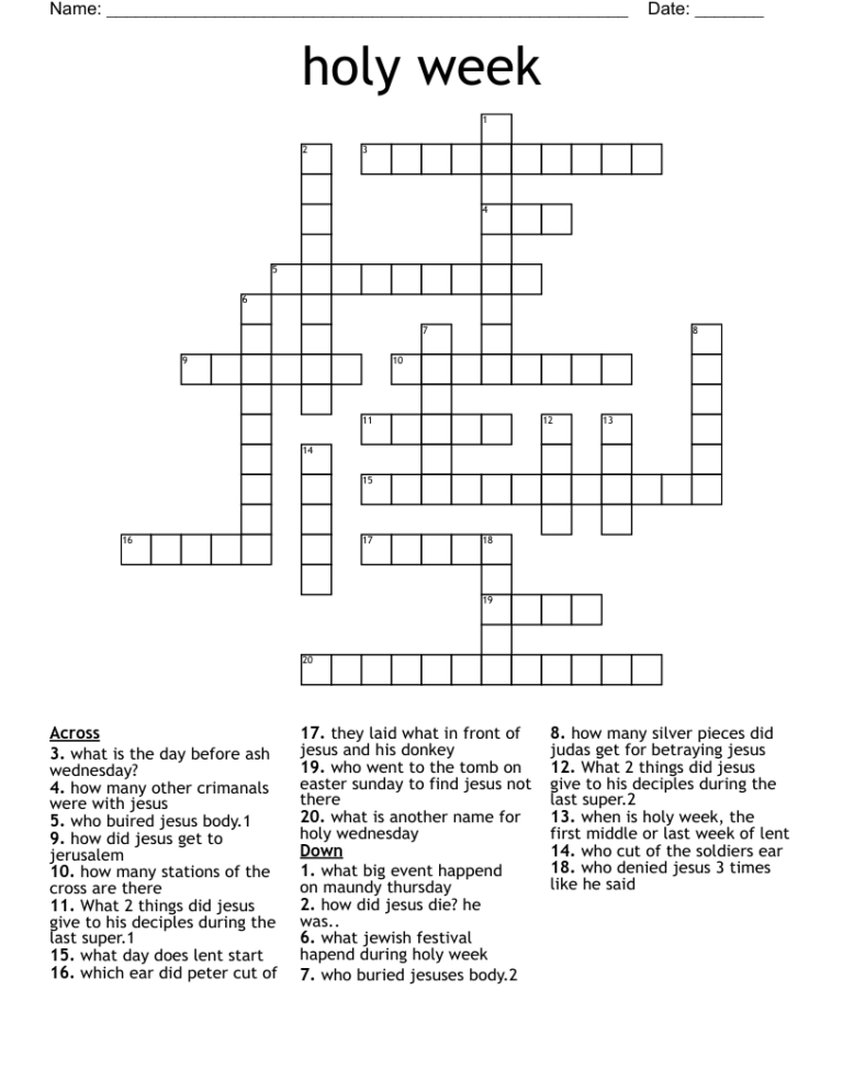 Holy Week Crossword WordMint