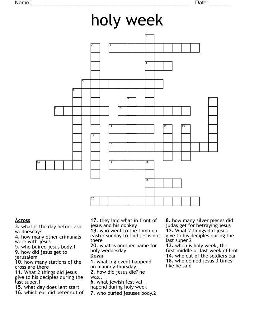 Holy Week Crossword WordMint
