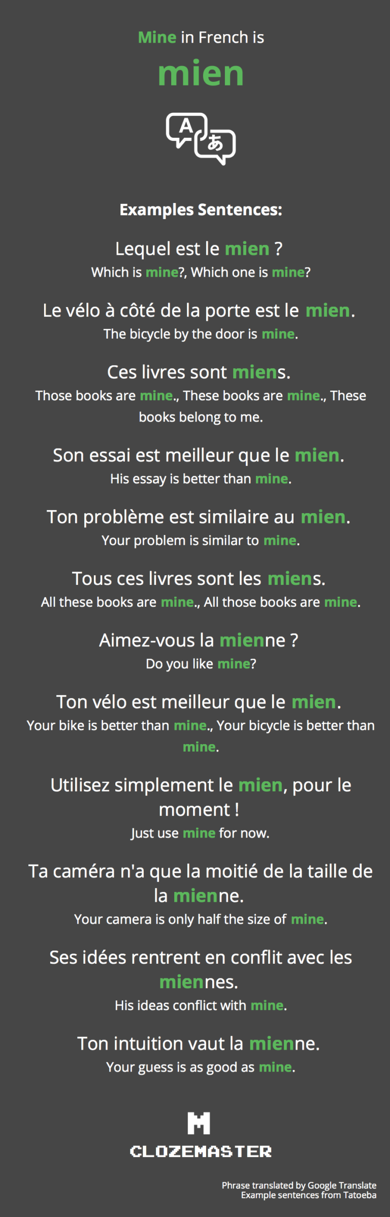 How To Say Mine In French Clozemaster