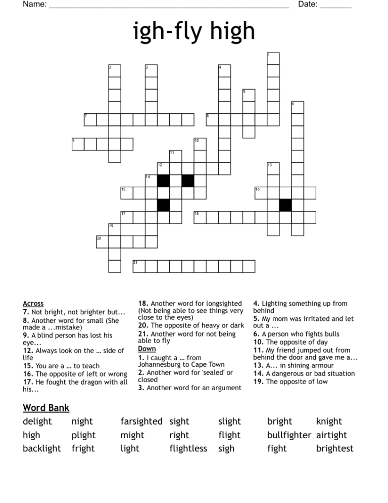 Igh fly High Crossword WordMint