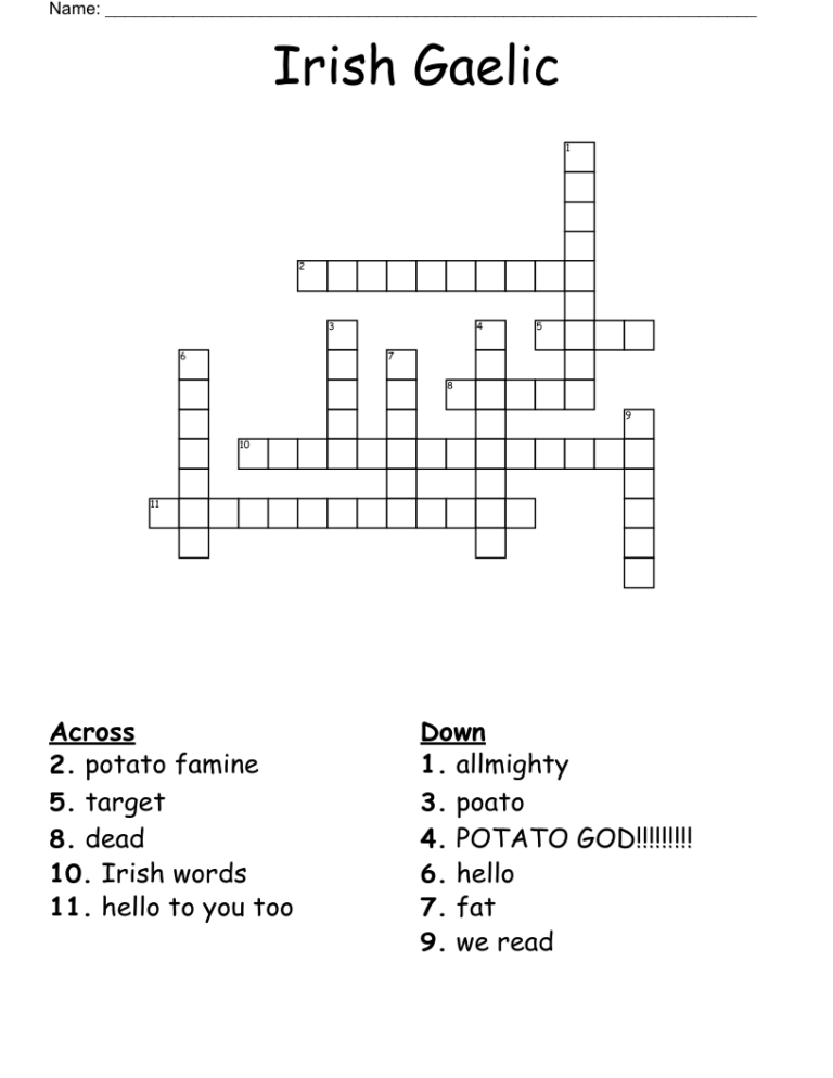 Irish Gaelic Crossword WordMint