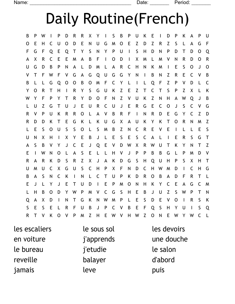 Jai Faim Banal Fantaisie Daily Routine Crossword Puzzle Worksheet