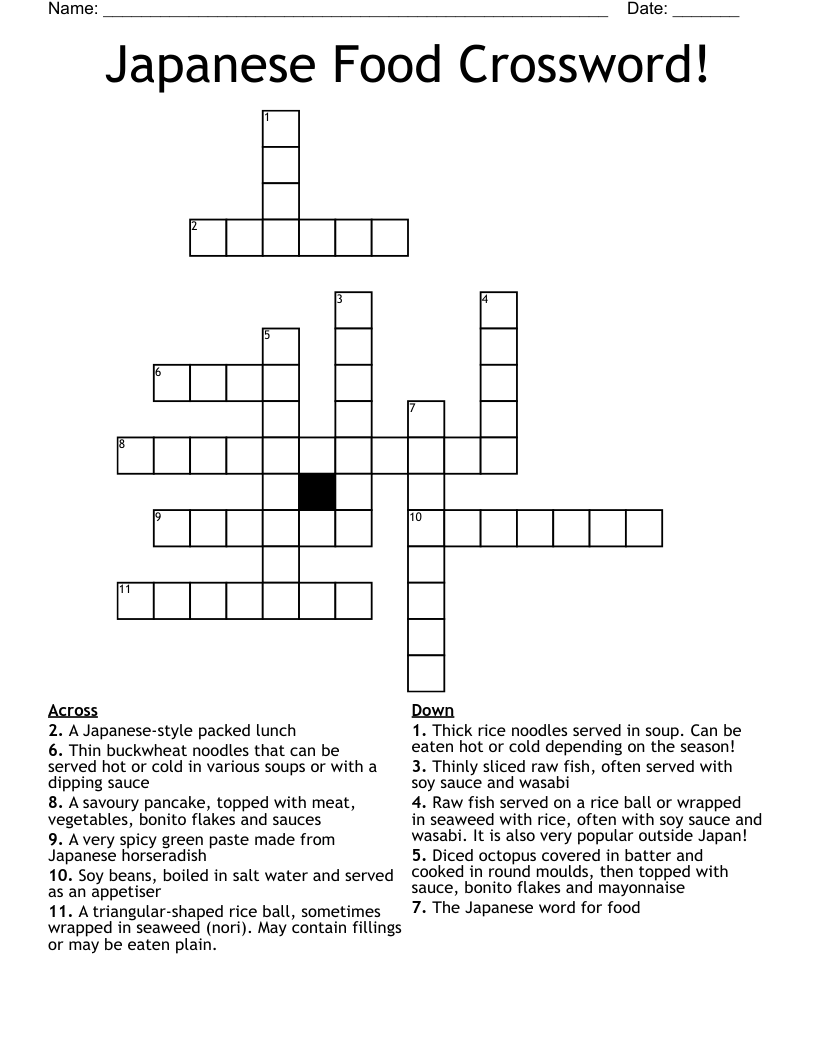 Japanese Food Crossword WordMint