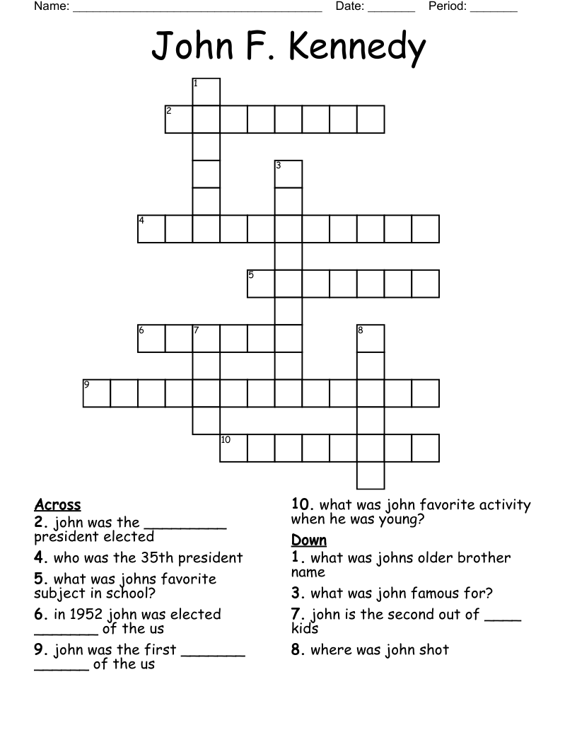 John F Kennedy Crossword WordMint