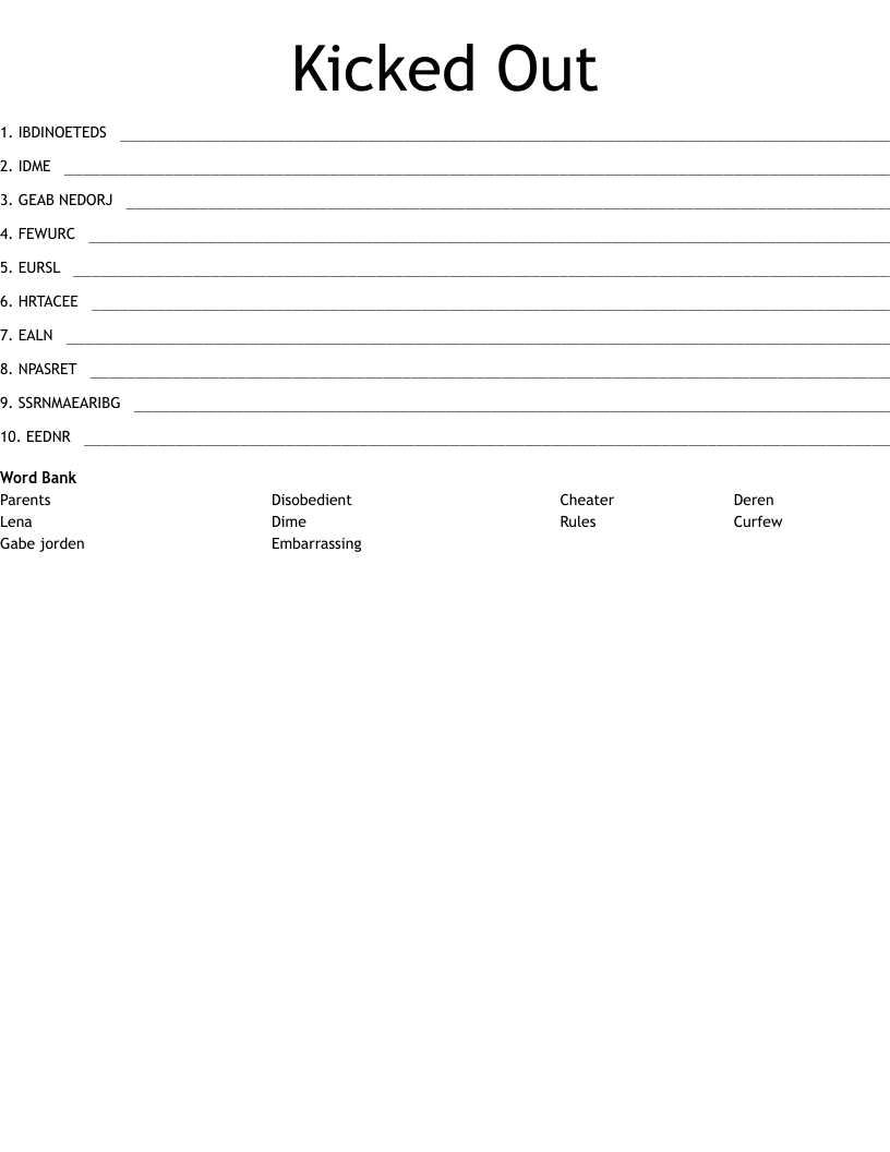 Kicked Out Word Scramble WordMint