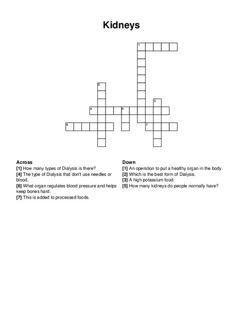 Kidneys Crossword Puzzle