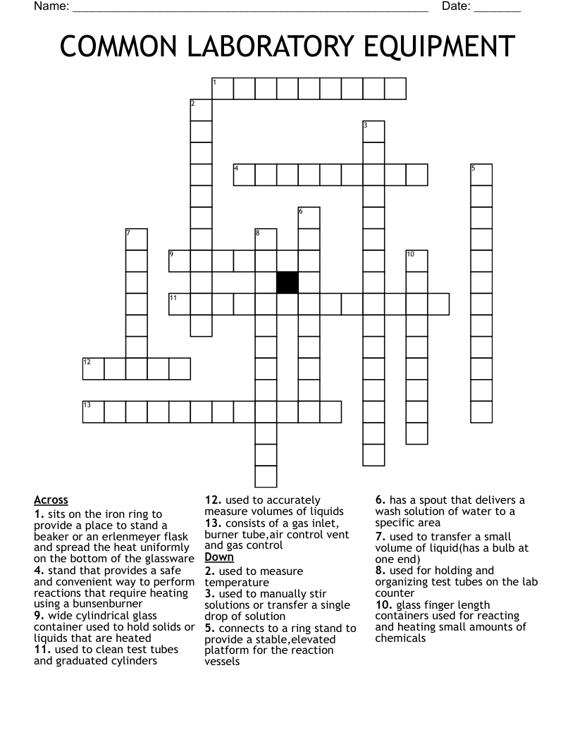 Lab Equipment Crossword Puzzle WordMint