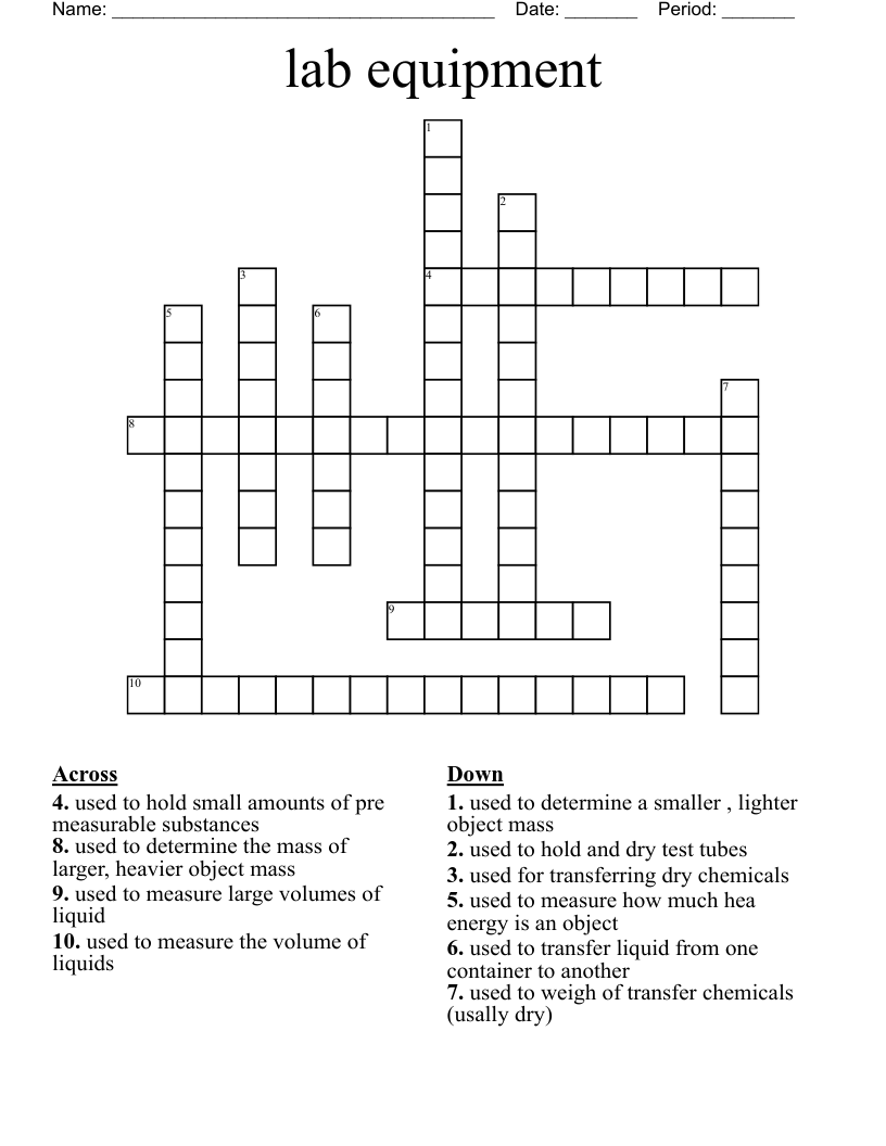 Laboratory Instruments Crossword Puzzle By Brighteyed For Science