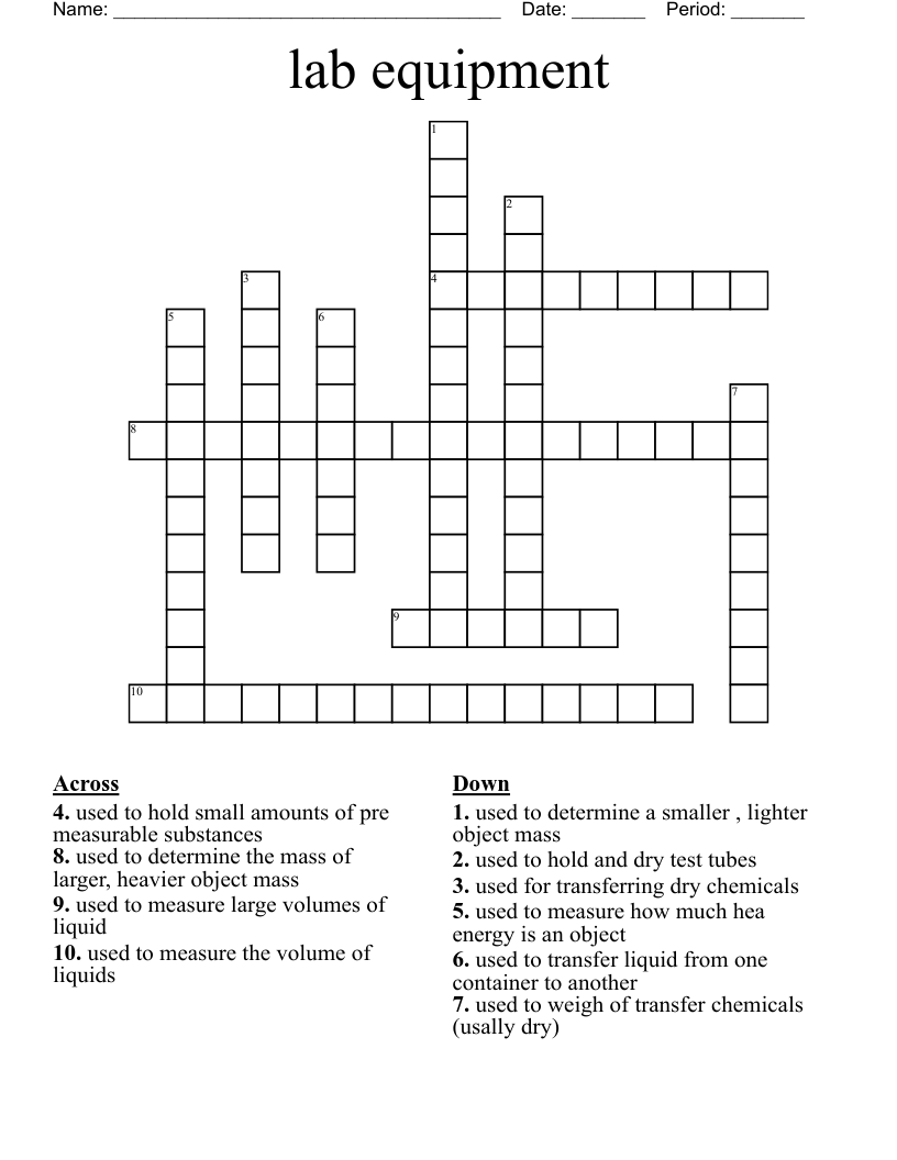 Laboratory Instruments Crossword Puzzle By Brighteyed For Science 