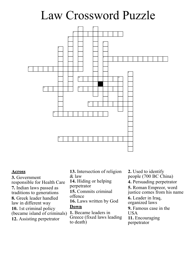 Law Crossword Puzzle WordMint