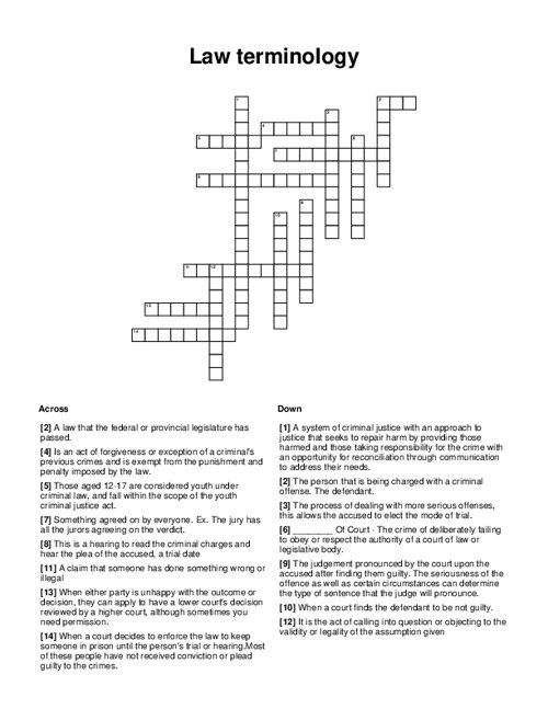 Law Terminology Crossword Puzzle