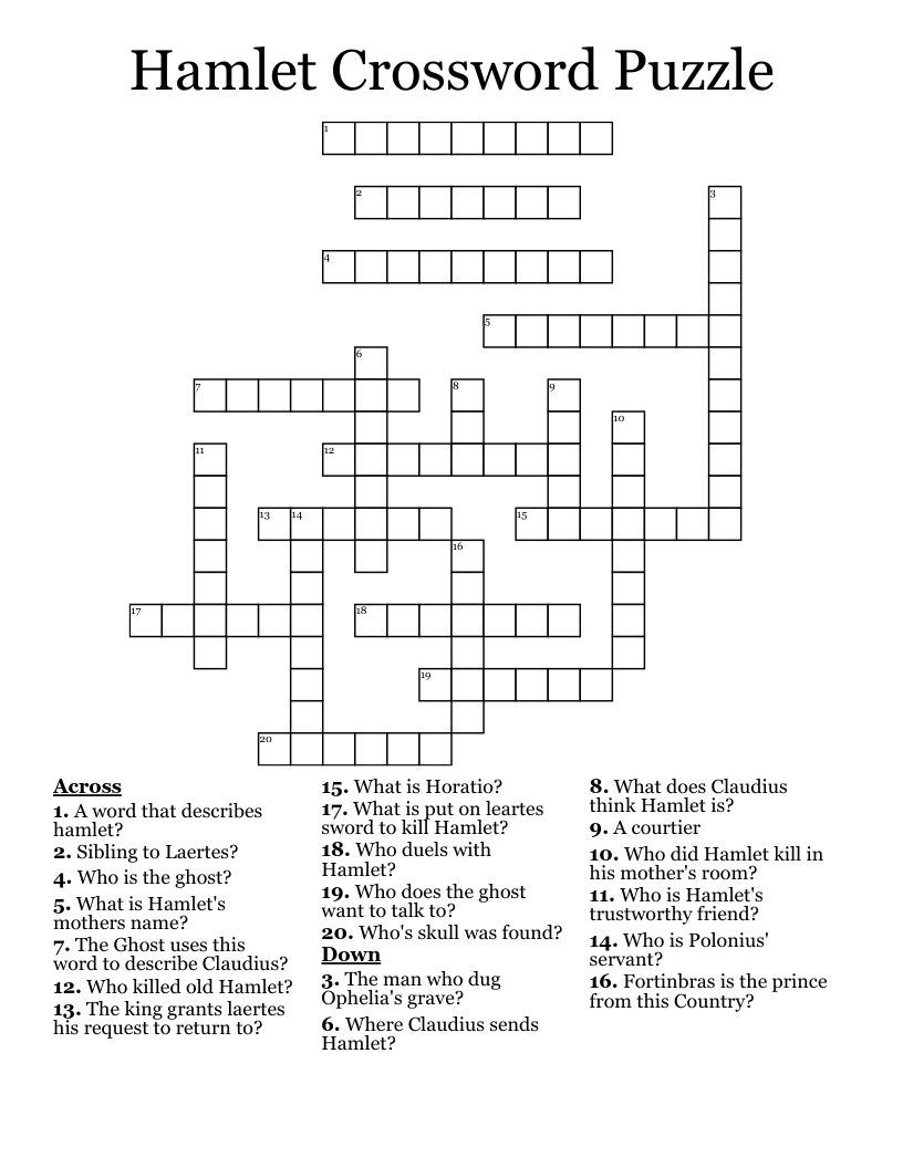 Literary Crossword Puzzle Answers Hamlet