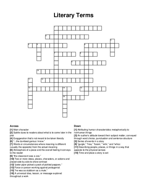 Literary Terms Crossword Puzzle