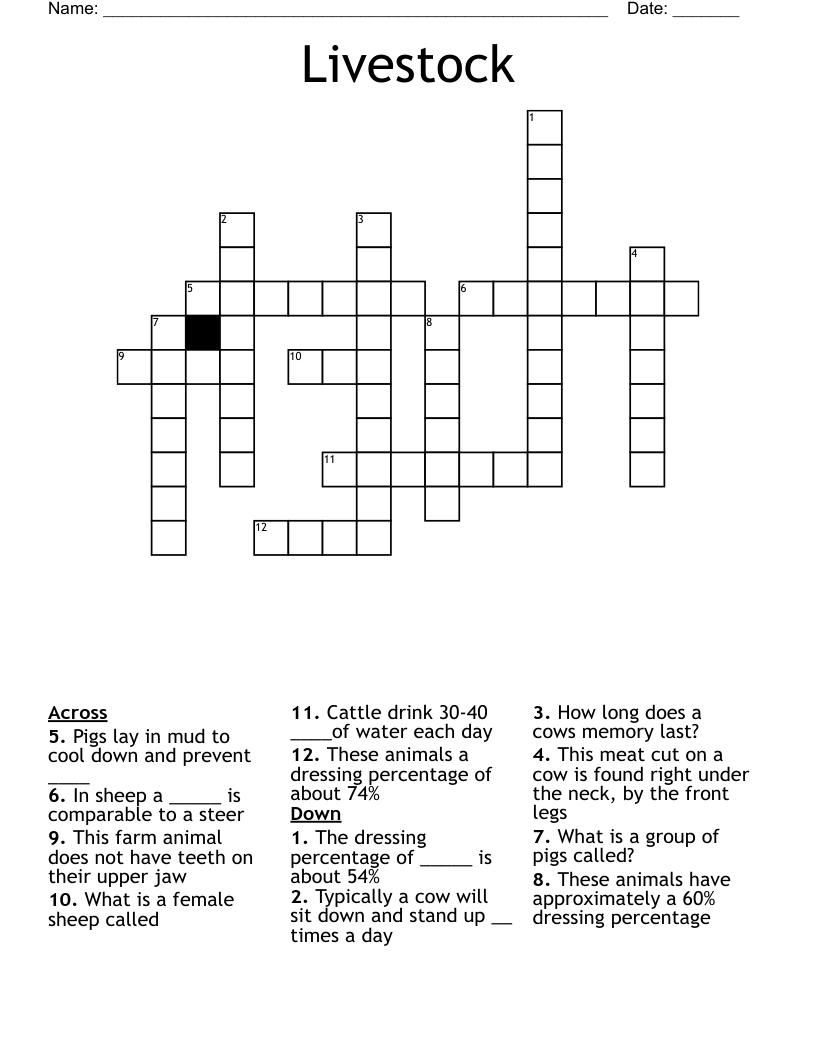 Livestock Crossword WordMint