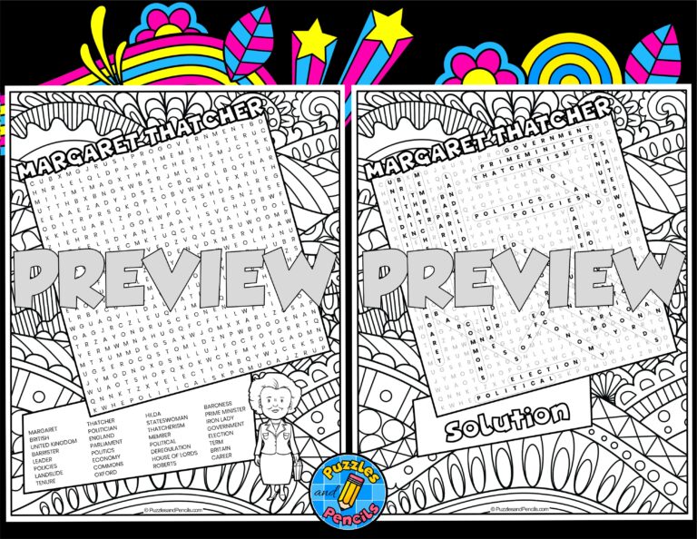 Margaret Thatcher Word Search Puzzle With Colouring Women s History 