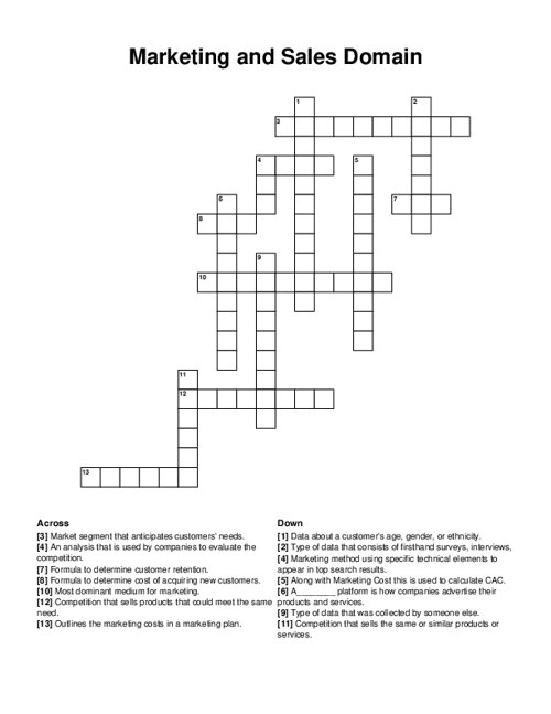 Marketing And Sales Domain Crossword Puzzle