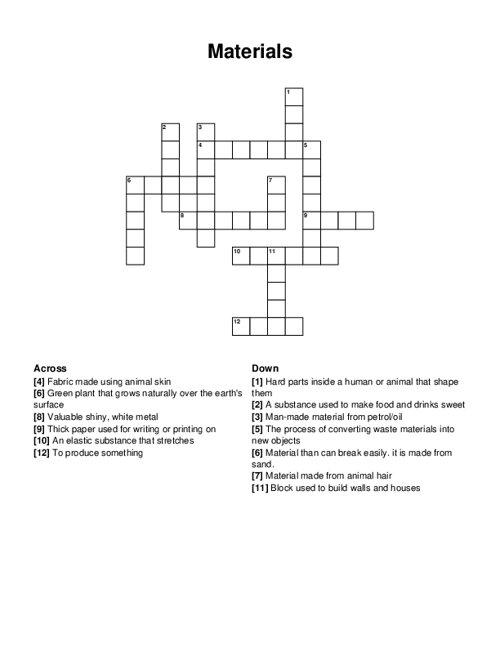 Materials Crossword Puzzle