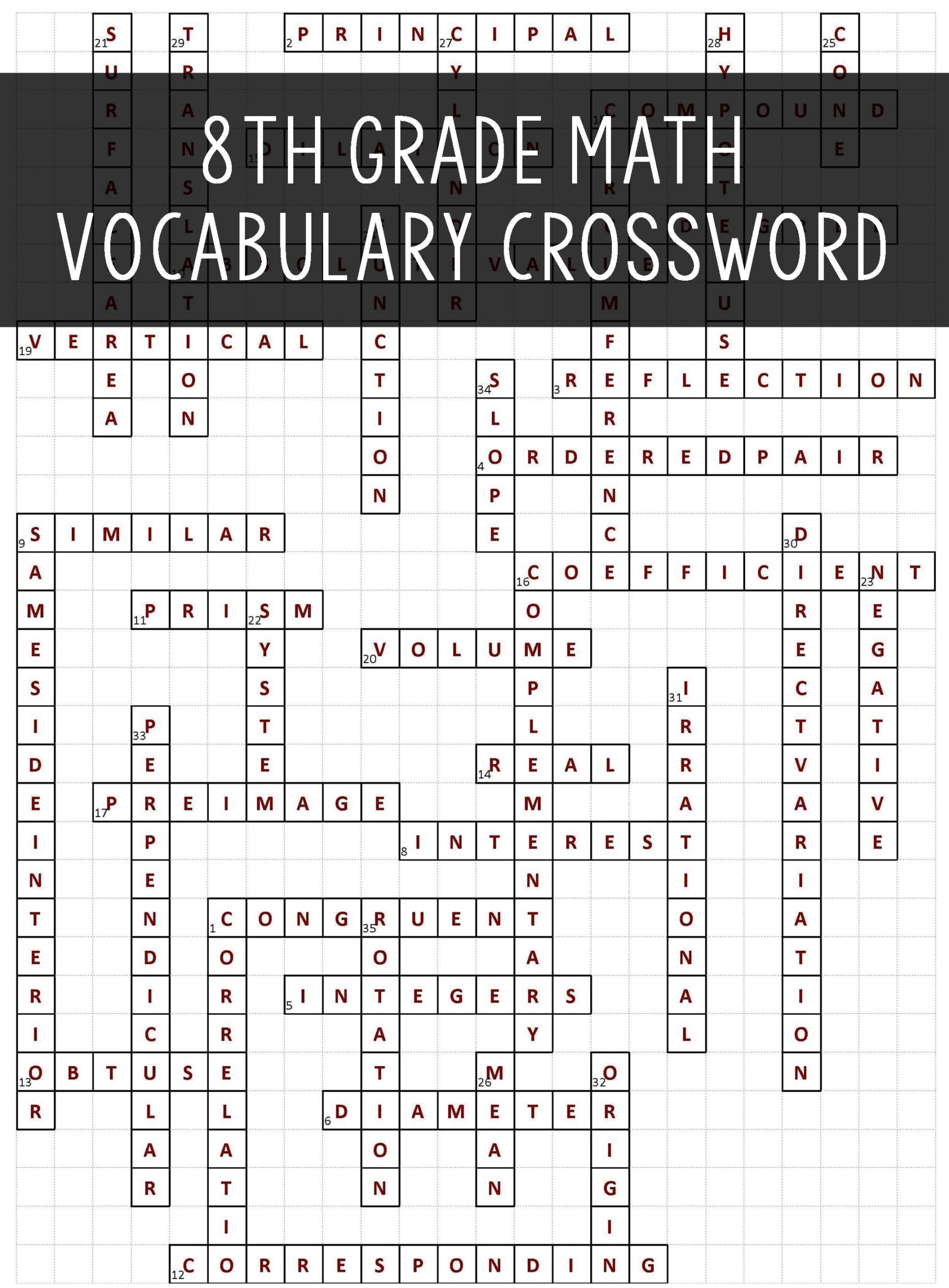 Mathematics Crossword Puzzle With Answers For Class 8 Maths For Kids