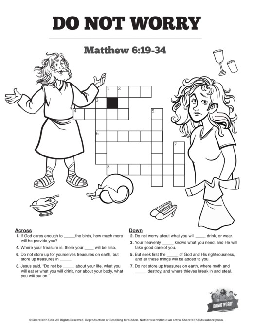 Matthew 6 Do Not Worry Sunday School Crossword Puzzles Sharefaith Kids