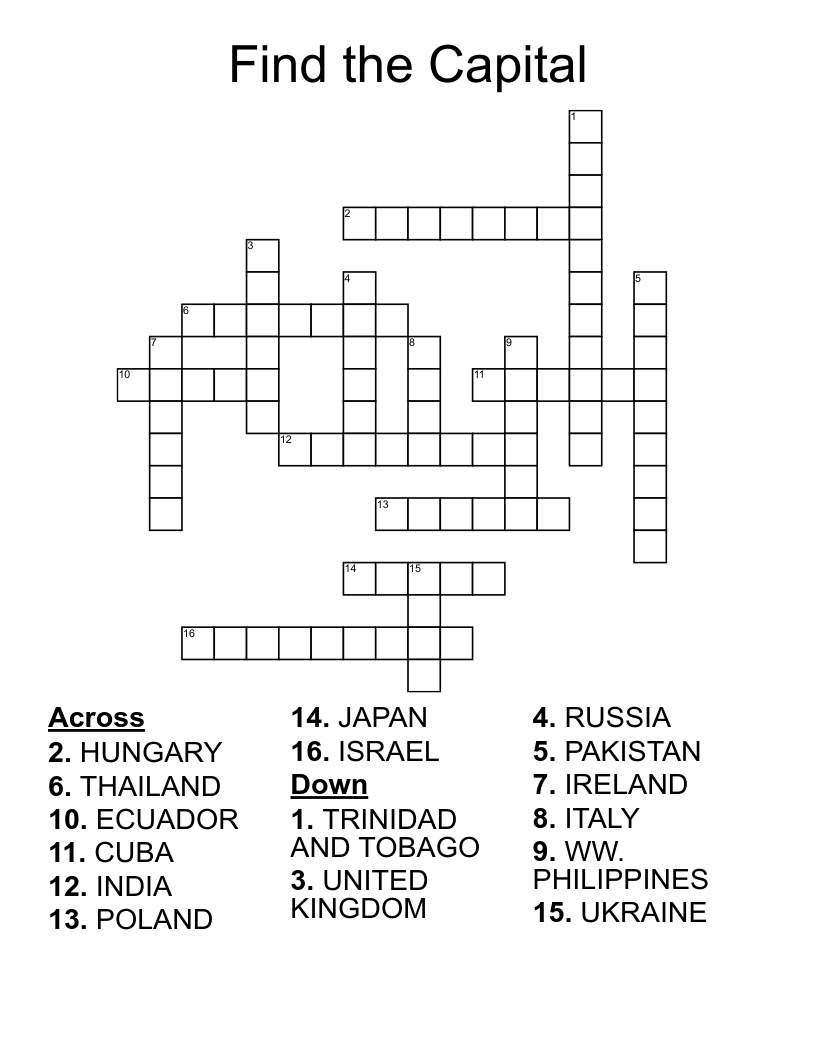 Middle Eastern Capital Crossword