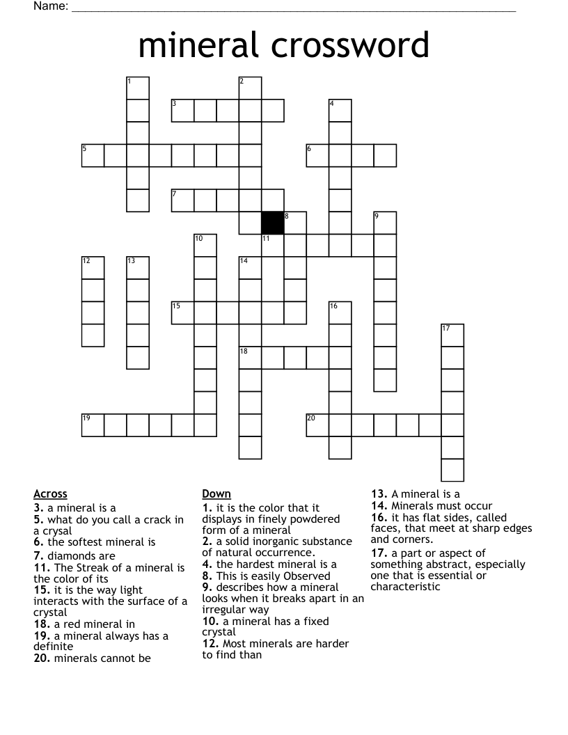 Mineral Crossword WordMint