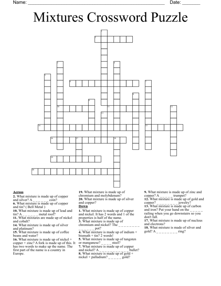 Mixtures Crossword Puzzle WordMint